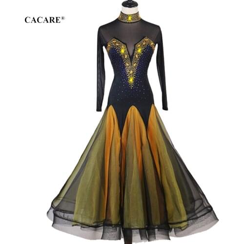 Ballroom Dance Competition Dresses Standard Tango Waltz Dress Costume Women Flamenco Customize D0725 Big Sheer Hem Mesh Sleeve