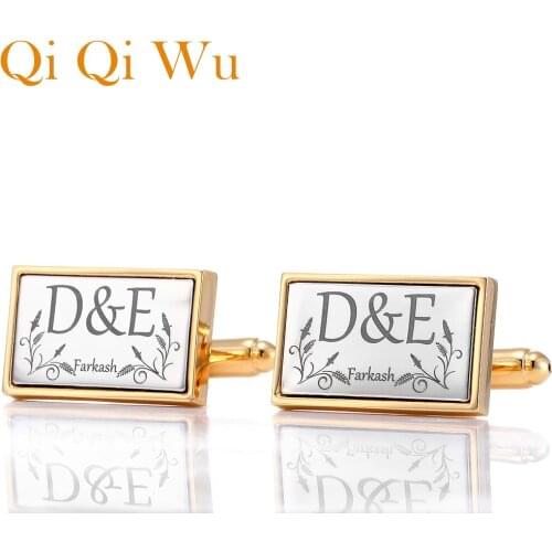 Custom Engraved Mens Accessory Gold Cufflinks Suit Shirt Cuff links Buttons Jewelry Man Personalized Wedding Cufflink Groom Gift