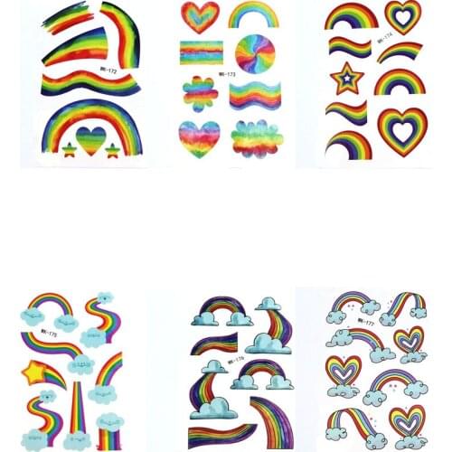 Rainbow Temporary Tattoo Cartoon Fake Tattoos Sticker Body Art Arm Leg For Children Gift 30pcs