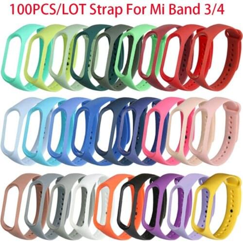 100PCS Wholesale Strap For Xiaomi Mi Band 3 4 Wristband Bracelet Replacement For Xiaomi Band 4 MiBand 4 3 Wrist Color Straps
