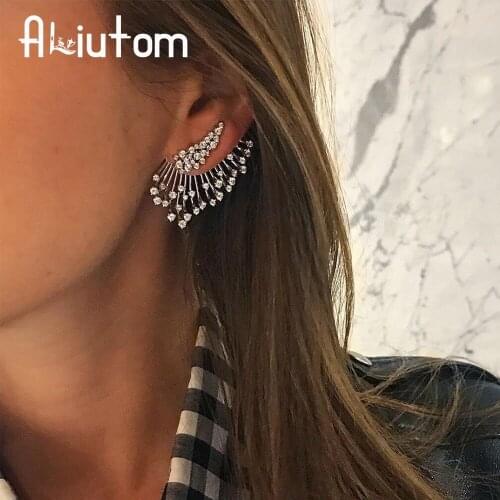 ALIUTOM 1pc Wing Crystal Earrings for Women Boho Fan Shaped Stud Earring Set Fashion Female Jewelry Pendientes Mujer Moda 2020