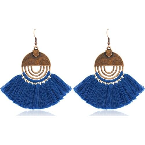 Fan-shaped tassels and round metal combination of various colors Europe and the United States bohemian fashion earrings