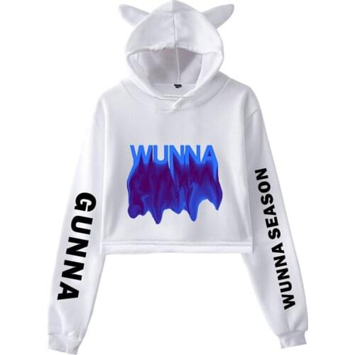 Gunna Spring new hot sale Kawaii cat ear cotton hoodie casual all-match pullover loose hoodie comfortable short sexy hoodie top