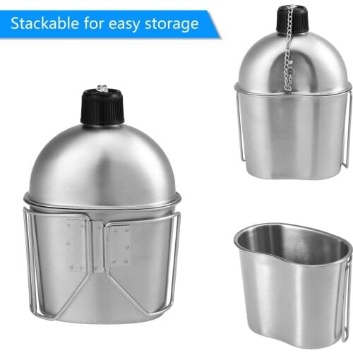 Stainless Steel Military Canteen with Cup Set for Outdoor Camping Hiking Backpacking Picnic Survival