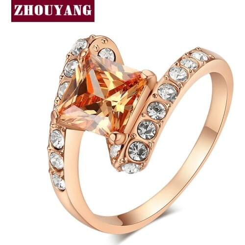 Top Quality Square Rose Gold Color Fashion Ring Austrian Crystals Full Sizes ZYR353 ZYR354