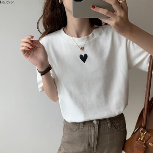 Womens T-shirt O-neck T Shirt 2021 New Casual Tshirt Fashion Short Sleeve Love Summer Cotton Loose Plus Size T-Shirts Houthion