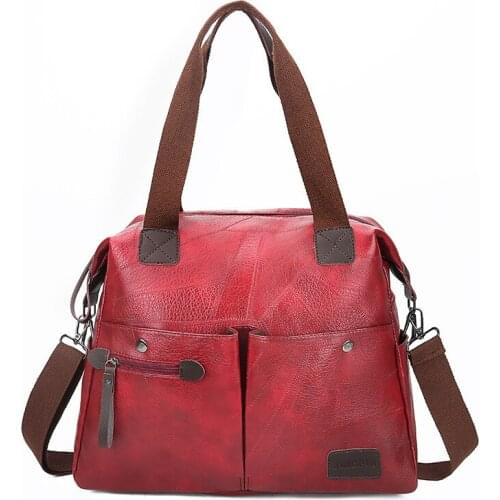 PU Leather Ladies Handbag Messenger Bag Soft Shopping Crossbody Bag Casual Multi-pocket Large Capacity Women Tote Shoulder Bag