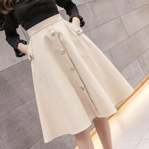 Solid Colors Korean Skirt Women 2021 New Spring Autumn High Waist Temperament Loose Slim A-Line Elegant Femme Jupe f247