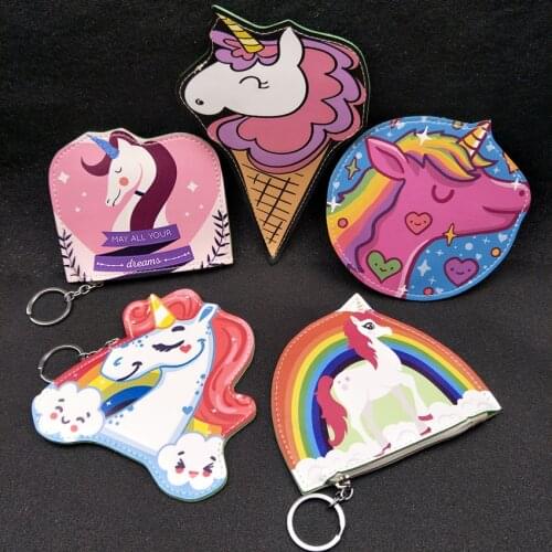 M213 Coin Purses Women Child Bag Cartoon Cute Rainbow Unicorn Ice Cream Horse Key Buckle Card Coin Bag Wholesale