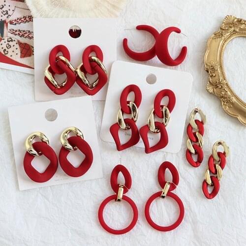 Fashion Red Acrylic Board Earrings for Women Bohemian Brincos Geometric Dangle Drop Earings S925 Jewelry Personality Earrings