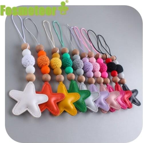 Fosmeteor Women Leather Star Keychain Five-pointed Star Key Chain With Beads Charm Bag Pendant Key Ring Party Girl Gift