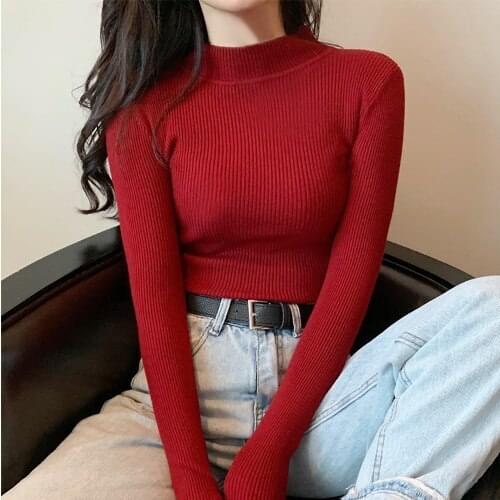 2020 Autumn Winter Women Sweaters Korean Chic Turtleneck Knitted Jumpers Ms. Tight Stretch Pullovers Crocheted Tops Clothes