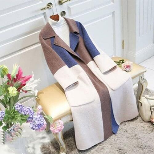 Women Wool Blend Coat Autumn Winter New Plus Cotton Warm Wool Coat Female Korean Color Matching Elegant Long Woolen Jackets Y534