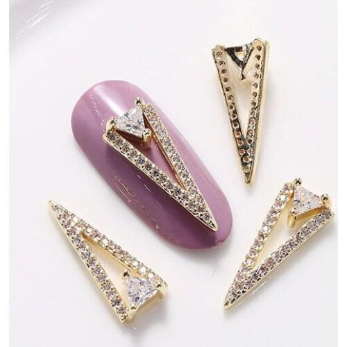 10pcs 3D Alloy Triangle Nail Art Zircon Metal Rhinestones DIY Nails Accessories Professional Supplies Decorations Charms Y47-20