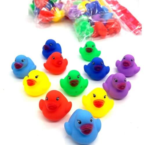 12pcs/lot Kawaii Mini Colorful Rubber Float Squeaky Sound Duck Bath Toy Baby Bathroom Water Pool Funny Toys for Girls Boys Gifts