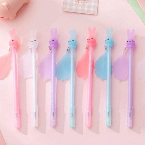 36 pcs/lot Kawaii Rabbit Feather Pendant Gel Pen Cute 0.5mm black ink Signature Pens School writing Supplies Promotional Gift