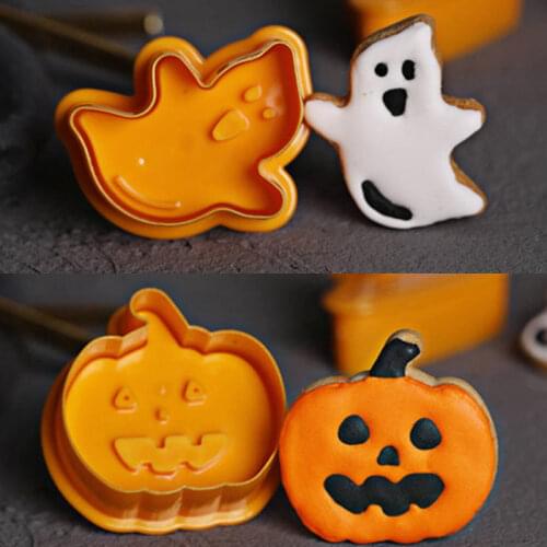 4pcs/set Halloween Cookie Mould Biscuit Stamp 3D Cookie Plunger Cutter DIY Baking Mould Cookie Cutters For Kitchen Tools