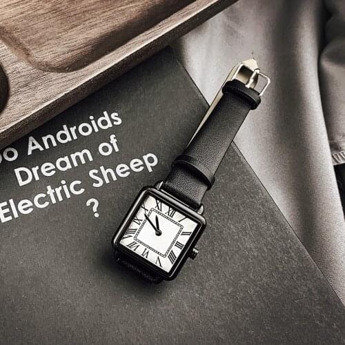 2021 Ladies gift women black watch Enmex simple leather strap black square clock grace quartz fashion wristwatch