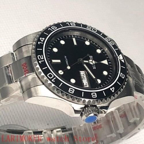 Mens sports and leisure waterproof mens 904L stainless steel strap bracelet watch mh36 mechanical clock black dial bezel black