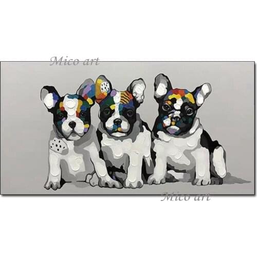 Pure Hand Painted Pet Dog Pictures Canvas Oil Painting Cartoon Animal Abstract Canvas Wall Art Unframed High Quality Artwork