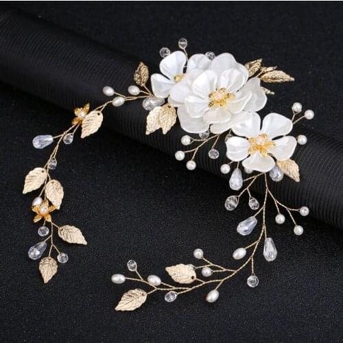 Floralbride Handmade Wired Rhinestones Crystal Pearls Flower Bridal Headband Wedding Hair Vine Hair Accessories Women Jewelry
