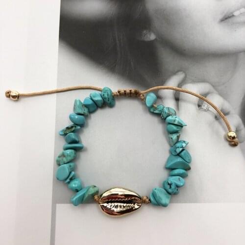 KBJW Brand Original Simple Bohemia Jewelry Handmade Weave Bracelet Green Nature Stone Natural Shell Charm Bracelets for Women