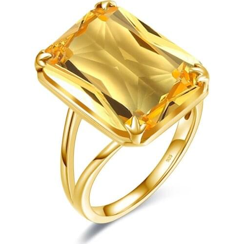 Szjinao Silver Rings For Women 925 Sterling Silver Yellow Cristal Shiny Created Citrine Designer Ring Gold Plated Fine Jewelry