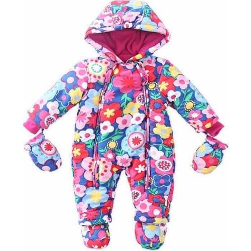 Newborn Kids Jumpsuit Baby Rompers Winter Thick warm Kid Baby Girls Boys Infant Clothing Camo Flower Hooded Baby Outfit