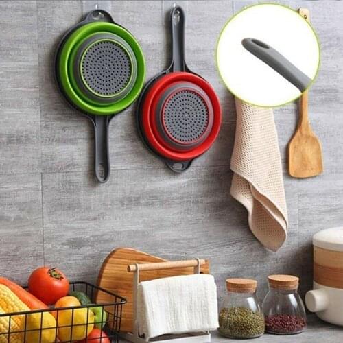 Round Telescopic Vegetable Fruit Washing Drain Strainer Kitchen Folding Colander Washing Basket Fruit Vegetable Basket + Handle