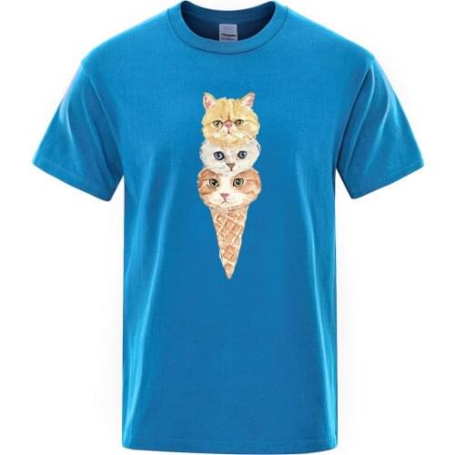 Ice Cream Stack Cat Printing Mens T Shirt Fashion Comfortable Clothes o-neck Casual Tees Shirts Man Summer Casual T-shirts