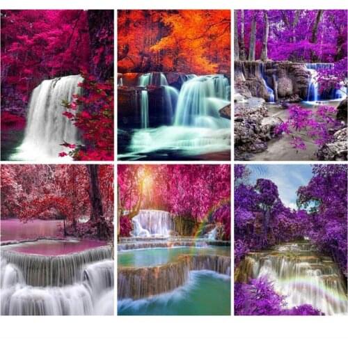 KAMY YI DIY 5D Diamond Painting Kit Waterfall Scenery Home Decor Diamond Embroidery Mosaic Color Tree Wall Stickers