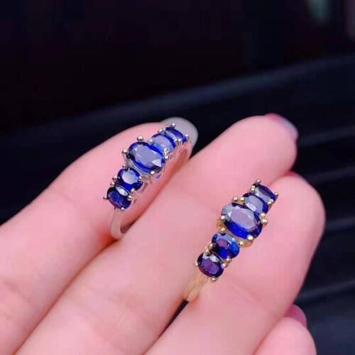 Real S925 Sterling Silver Natural Sapphire Ring Fashion Fine Charming Jewelry for Women