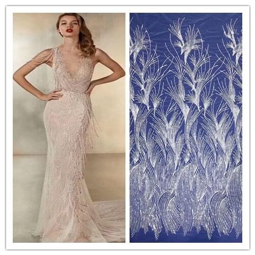 Best Quality Nigerian Lace Fabric J-6297 with beads Tulle LaceFabric french Lace Fabric for bridal dress