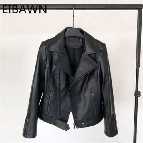 2020 spring new leather motorcycle leather womens sheepskin slim slim short leather jacket Joker coat
