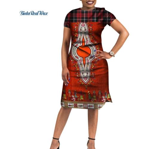 New African Wax Print Dresses for Women Bazin Riche Straight Peter Pan Collar Dresses Traditional African Style Clothing WY4748