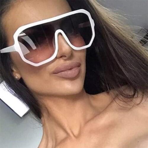 Vintgae Overszied White Sunglasses Women Men One Lens Design Flat Top Big Frame Sun Glasses Ladies Gradient Eyewear Oculos