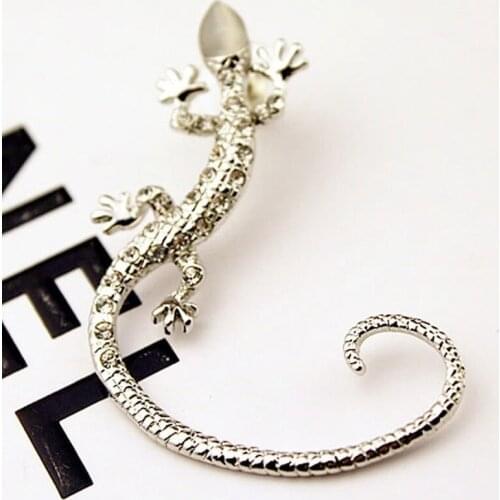 Orgin Summer Exaggeration Bling Bling Rhinestone Gecko Clip Earrings for Women High Street Animal Earrings Party Jewelry Hot