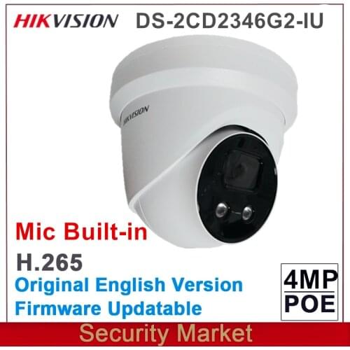 Original Hikvision With Logo 4MP DS-2CD2346G2-IU 4MP POE IR Built-in Microphone AcuSense Fixed Turret Network Camera
