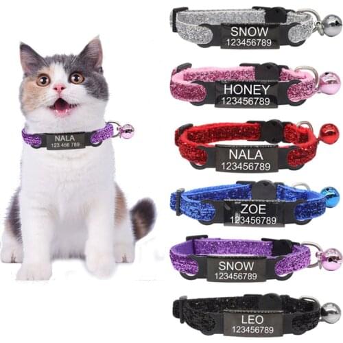 Nylon Cat Collar Personalized Pet Collars With Name ID Tag With Bell Adjustable Buckle Dog Collar Puppy Supplies Small Chihuahua