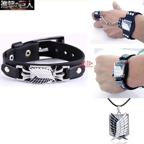 Anime Attack on Titan Necklace Bracelet Wings of Liberty Freedom Scouting Legion Eren Levi Mikasa Blue Black Pendant Metal Gift