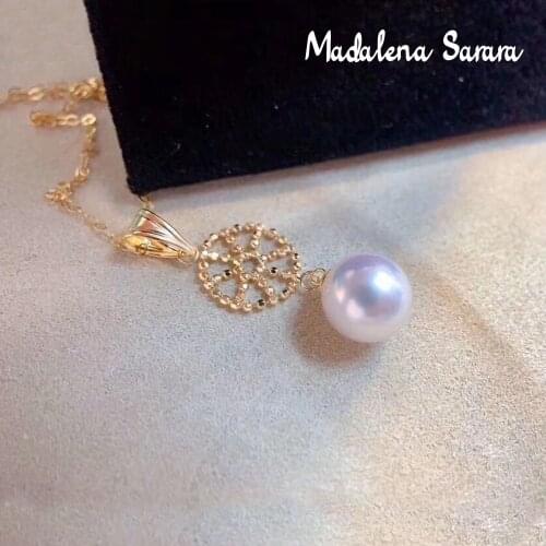 MADALENA SARARA 7-8mm Saltwater Pearl 18K Gold Women Necklace Natural White Pearl Perfectly Round Pendant Necklace God of sun