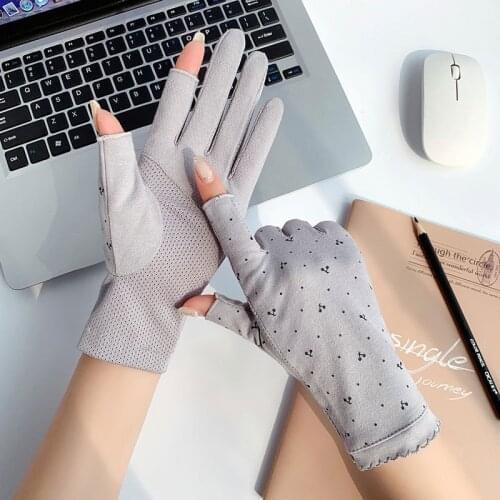 Dot Half Finger Anti-Slip Driving Cycling Gloves Women Stretch Sunscreen Spring Summer Fingerless Gloves Cotton Breathe Mittens