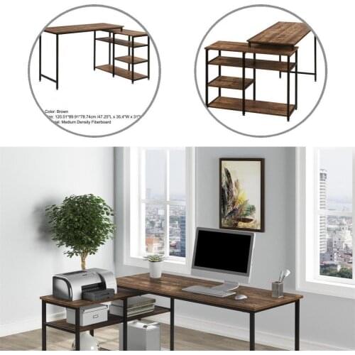 Strong Bearing-loading Useful Industrial Style L-Shaped Office Computer Table Brown L Shaped Desk Durable for Home