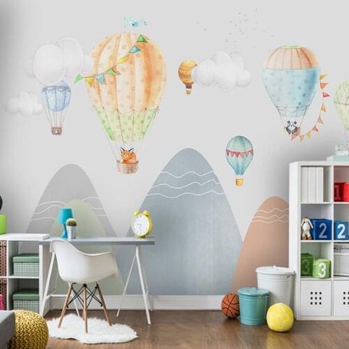 Dropship Custom Photo Modern Simple Hand Painted Childrens Room Hot Air Balloon Mountain Wallpapers for Bed Room Living Room