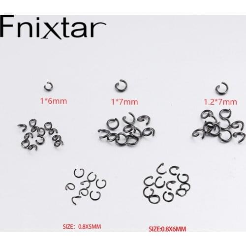 Fnixtar 0.8*5/6mm 1*7mm 1*6mm 1.2*7mm Black Color Stainless Steel Open Jump Rings Split Rings for Jewelry Making 100pcs/lot