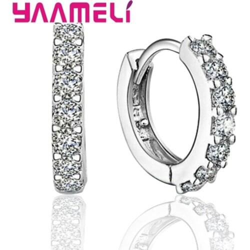 100% Authentic 925 Sterling Silver Earrings Pendientes Clear Cubic Zircon Crystal Jewelry for Men Boy Woman Girl Ear Brincos