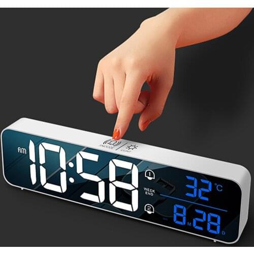 LED Digital Music Alarm Clock Temperature Date Display Desktop Mirror Clocks Rechargeable Snooze Temperature Clock Table Decor