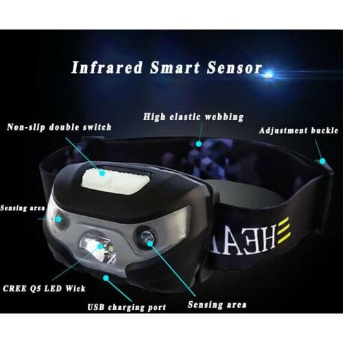 Infrared Sensor 5W LED Waterproof Head Torch Headlight Rechargeable Headlamp