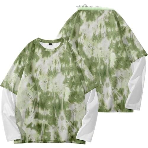 Men Women Green Print Sweatshirt Spring Hot Sale Couple Casual Loose Hip Hop Fashoin Fake Two Pieces Pullover