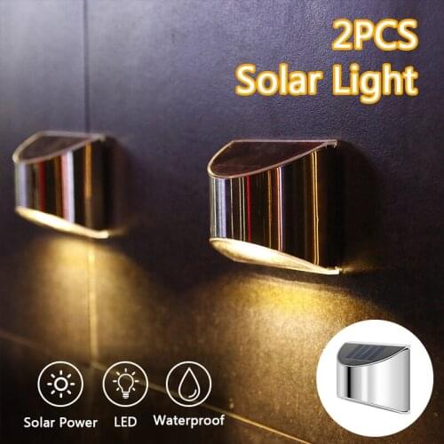 2Pcs Waterproof Outdoor Solar LED Wall Lamp Garden Courtyard Steps Decorative Night Light